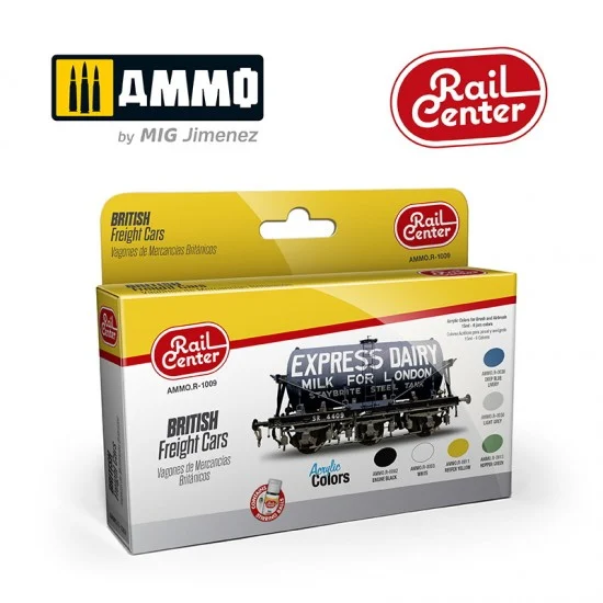 AMMO by Mig Jimenez R-1009 Rail Center Acrylic Colours Set - British Freight Cars (6x 15ml)