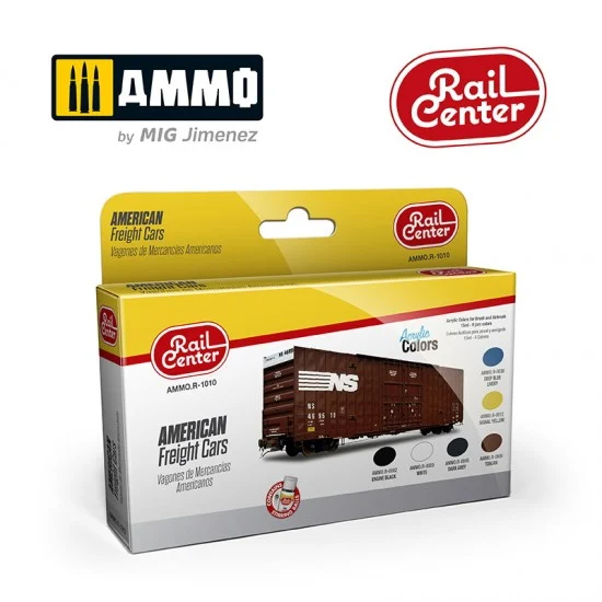 AMMO by Mig Jimenez R-1010 Rail Center Acrylic Colours Set - American Freight Cars (6x 15ml)
