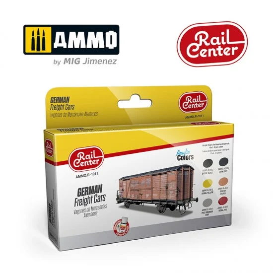 AMMO by Mig Jimenez R-1011 Rail Center Acrylic Colours Set - German Freight Cars (6x 15ml)