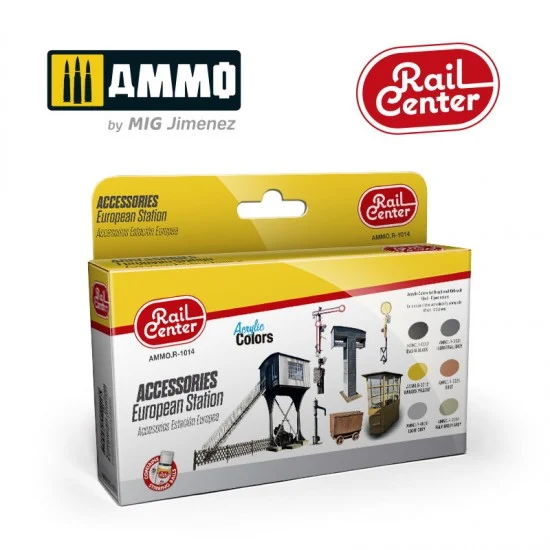 AMMO by Mig Jimenez R-1014 Rail Center Acrylic Colours Set - Accessories European Station (6 jars, 15ml each)