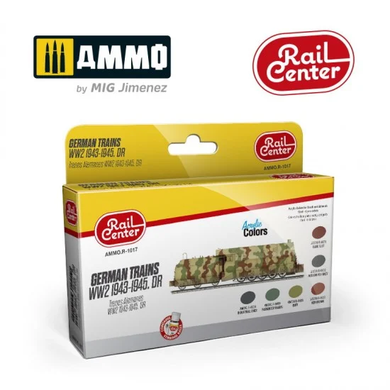AMMO by Mig Jimenez R-1017 Rail Center Acrylic Colours Set - German Trains WW2 1943-1945 DR (6 jars, 15ml each)