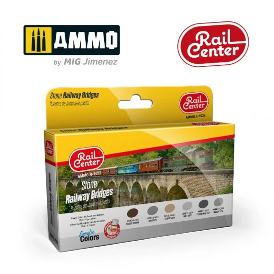 AMMO by Mig Jimenez R-1022 Acrylic Paints for Railway - Rail Center #Stone RailWay Bridges (6x 15ml)