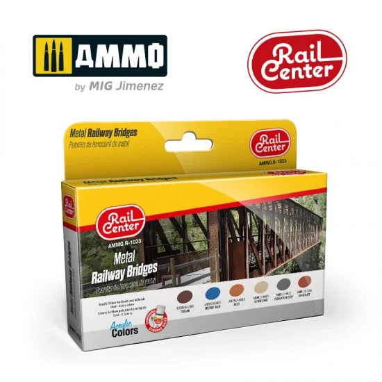 AMMO by Mig Jimenez R-1023 Acrylic Paints for Railway - Rail Center #Metal Bridges (6x 15ml)