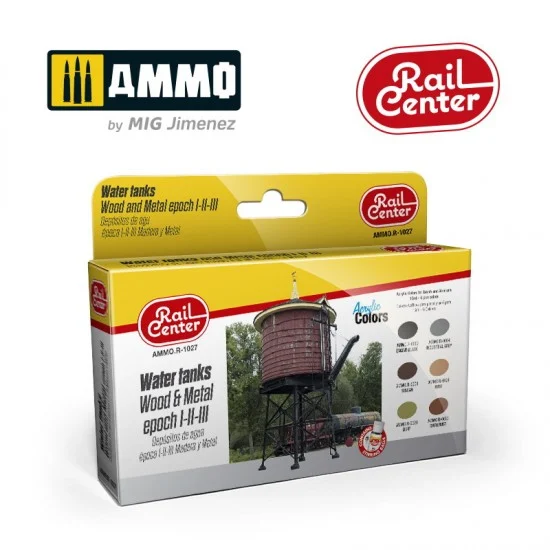 AMMO by Mig Jimenez R-1027 Acrylic Paints for Railway - Rail Center #Water Tanks Wood & Metal (6x 15ml)
