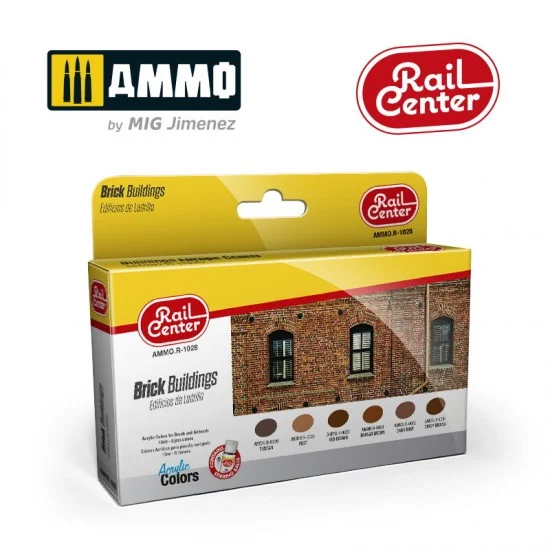 AMMO by Mig Jimenez R-1028 Acrylic Paints for Railway - Rail Center #Brick Buildings (6x 15ml)