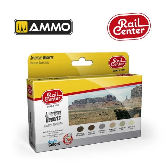 AMMO by Mig Jimenez R-1030 Acrylic Paints for Railway - Rail Center #American Deserts (6x 15ml)