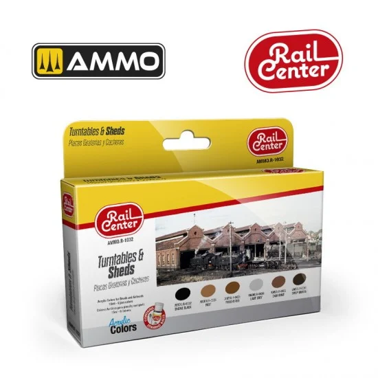 AMMO by Mig Jimenez R-1032 Acrylic Paints for Railway - Rail Center #Turntables & Sheds (6x 15ml)