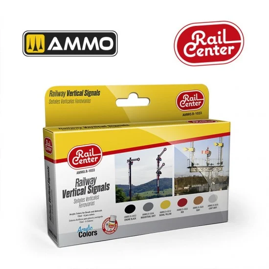 AMMO by Mig Jimenez R-1033 Acrylic Paints for Railway - Rail Center #Vertical Signals (6x 15ml)
