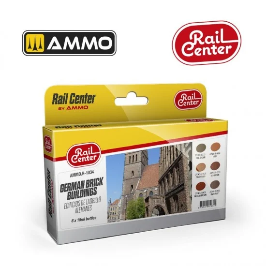 AMMO by Mig Jimenez R-1034 Rail Center Acrylic Colours Set - German Brick Buildings (6x 15ml)
