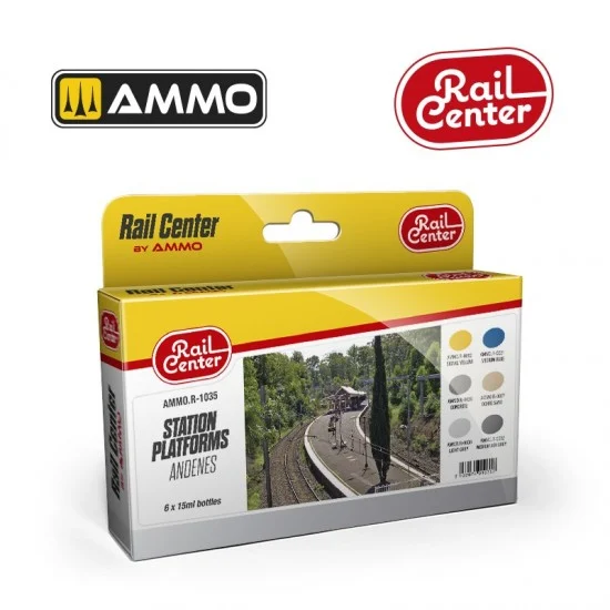 AMMO by Mig Jimenez R-1035 Rail Center Acrylic Colours Set - Station Platforms (6x 15ml)