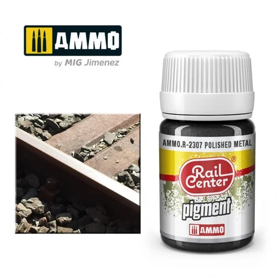 AMMO by Mig Jimenez R-2307 Pigments for Railway - Rail Center #Polished Metal (35ml)
