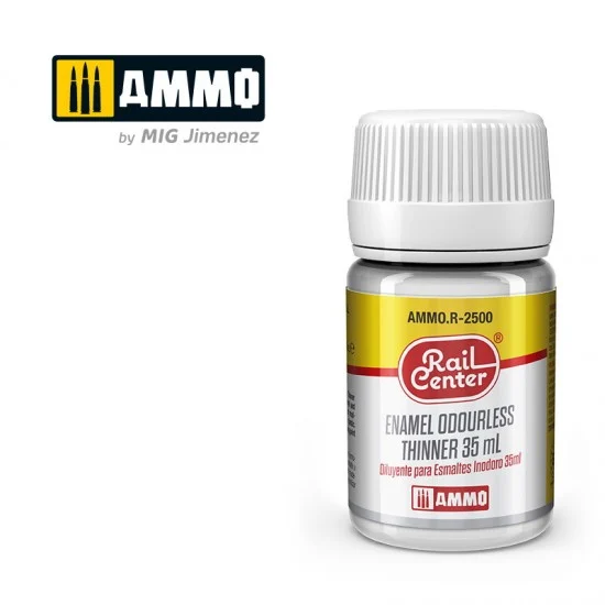 AMMO by Mig Jimenez R-2500 Rail Center #Enamel Odourless Thinner (35ml) for Railway Models