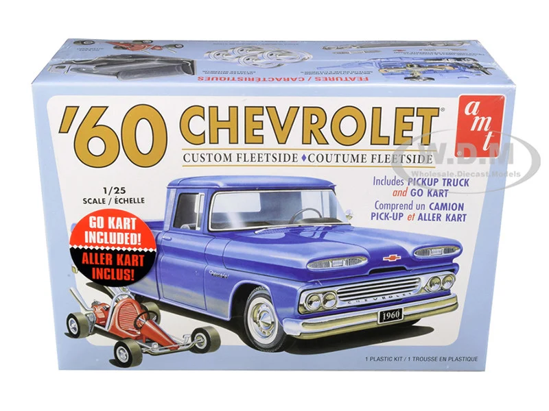 Skill 2 Model Kit 1960 Chevrolet Custom Fleetside Pickup Truck with Go Kart 1/25 Scale Model by AMT - Chevrolet Models
