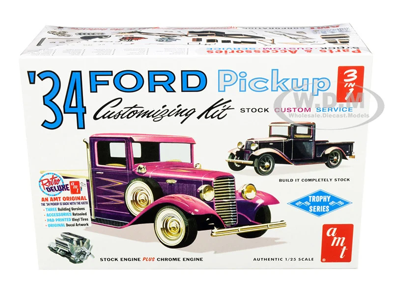 Skill 2 Model Kit 1934 Ford Pickup Truck 3 in 1 Kit "Trophy Series" 1/25 Scale Model by AMT - Ford Models