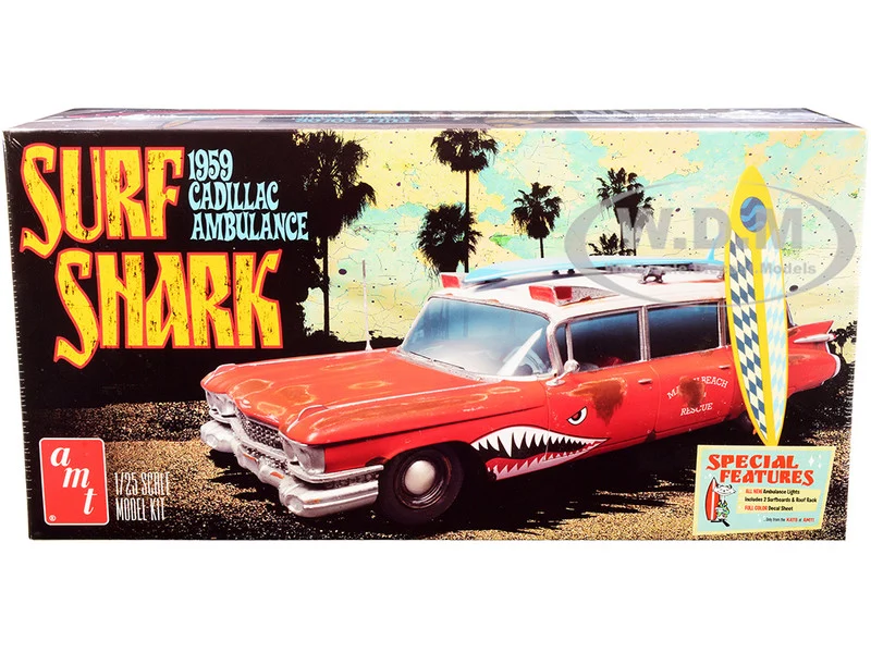 Skill 2 Model Kit 1959 Cadillac Ambulance "Surf Shark" 1/25 Scale Models by AMT - Cadillac Models