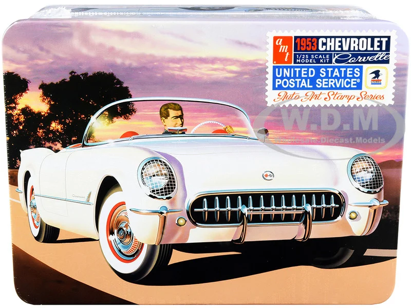 Skill 2 Model Kit 1953 Chevrolet Corvette "USPS" (United States Postal Service) Themed Collectible Tin 1/25 Scale Model by AMT - Chevrolet Models