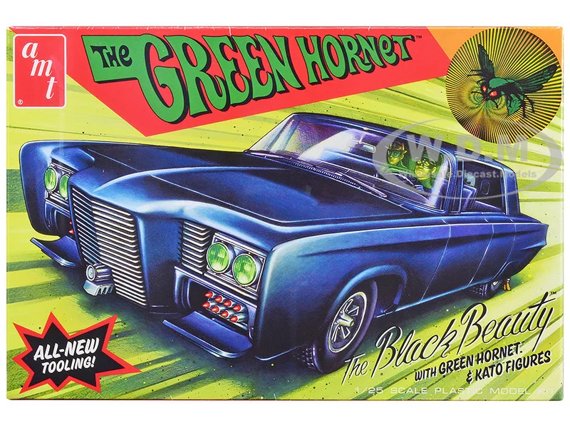 Skill 2 Model Kit Black Beauty "The Green Hornet" (1966–1967) TV Series with Green Hornet and Kato Figures 1/25 Scale Model by AMT - Movie/TV Series Models