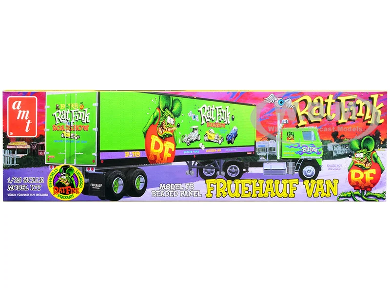 Skill 3 Model Kit Fruehauf FB Beaded Panel Van Trailer "Rat Fink" 1/25 Scale Model by AMT - Accessories