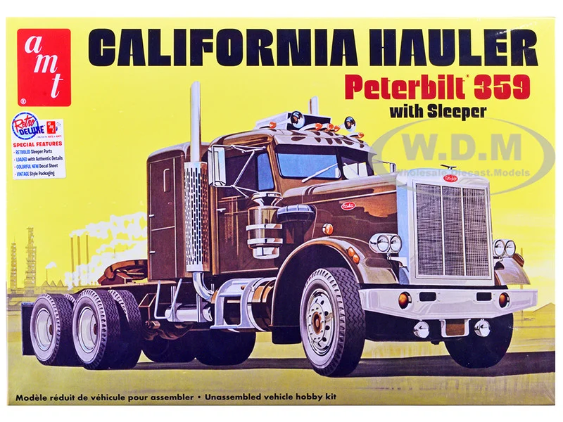 Skill 3 Model Kit Peterbilt 359 California Hauler with Sleeper Cab 1/25 Scale Model by AMT - Peterbilt Models