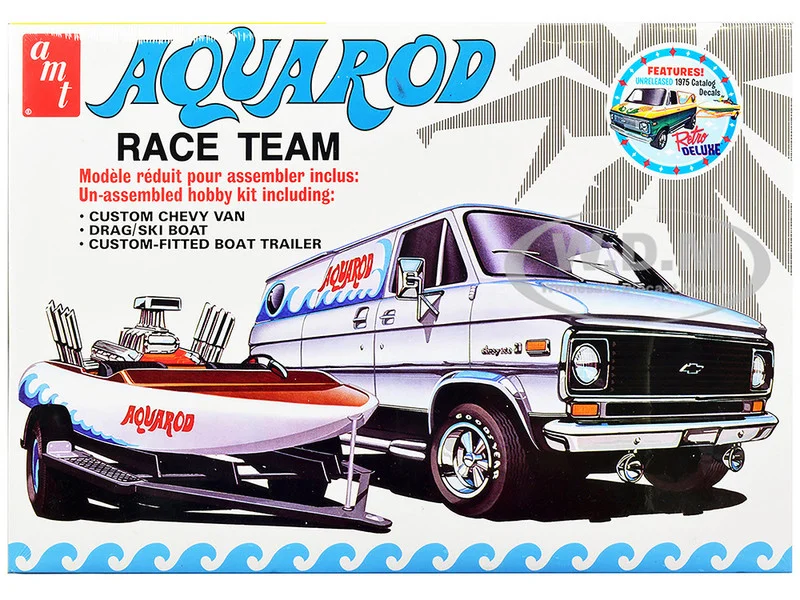 Skill 2 Model Kit Chevrolet Custom Van with Drag/Ski Boat and Trailer "Aqua Rod Race Team" 1/25 Scale Model by AMT - Chevrolet Models