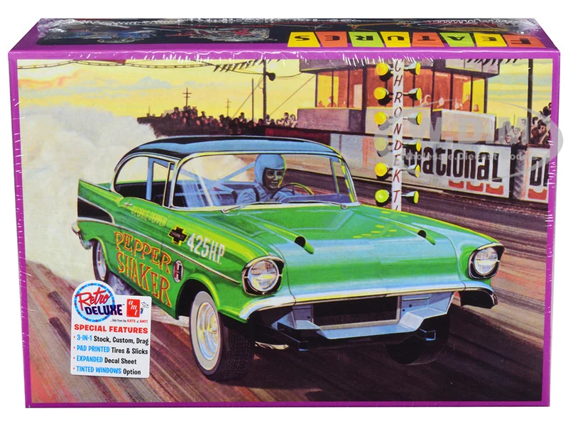 Skill 2 Model Kit 1957 Chevrolet Bel Air "Pepper Shaker" 3 in 1 Kit 1/25 Scale Model by AMT - Chevrolet Models