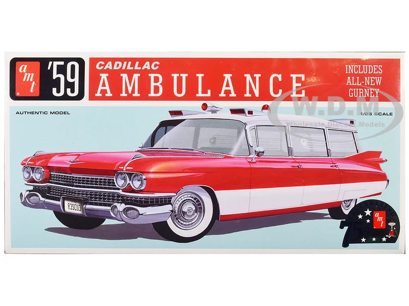 Skill 2 Model Kit 1959 Cadillac Ambulance with Gurney Accessory 1/25 Scale Model by AMT - Cadillac Models