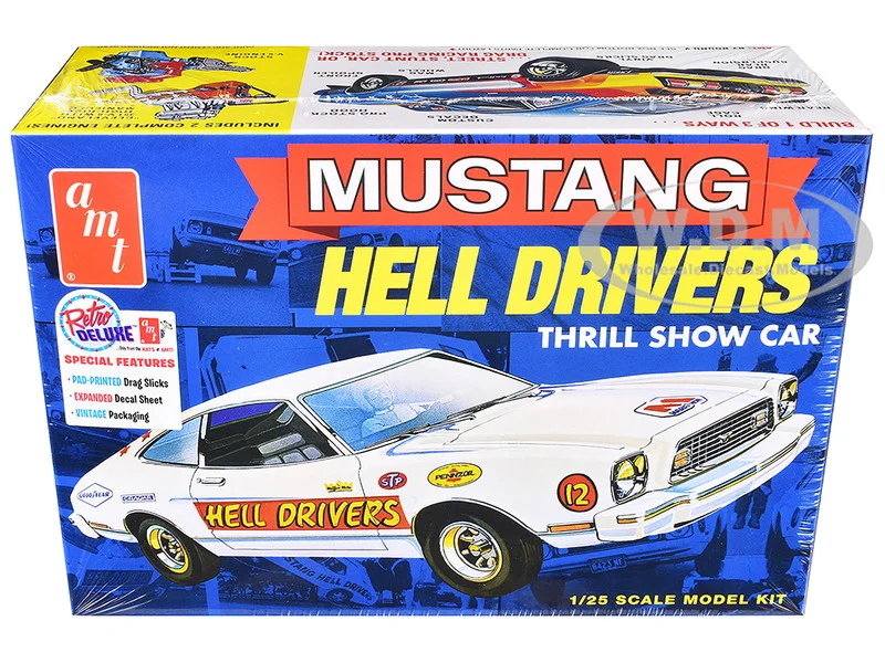 Skill 2 Model Kit 1977 Ford Mustang "Hell Drivers" Thrill Show Car 1/25 Scale Model by AMT - Ford Models