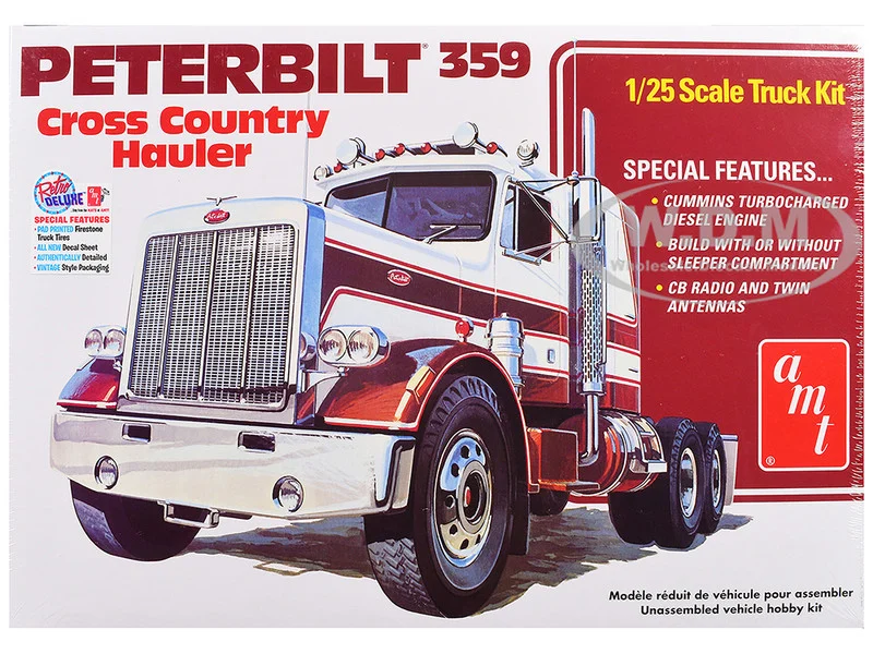 Skill 3 Model Kit Peterbilt 359 "Cross Country Hauler" 1/25 Scale Model by AMT - Peterbilt Models