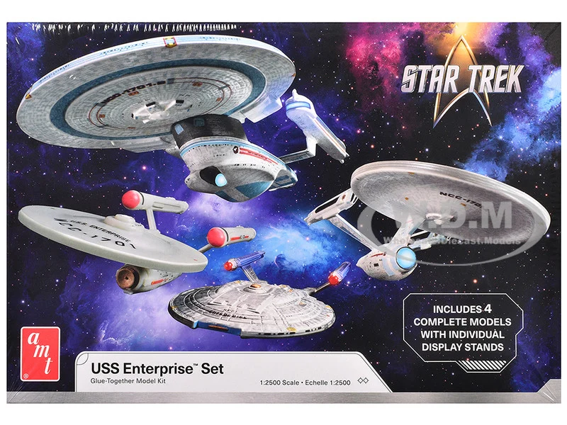 Skill 2 Model Kit U.S.S. Enterprise Four Ship Set "Star Trek" 1/2500 Scale Model by AMT - Chrysler Models