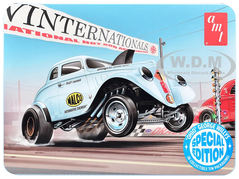 Skill 2 Model Kit 1933 Willys Gasser "Ohio George" with Collectible Tin Packaging 1/25 Scale Model by AMT - Willys Models
