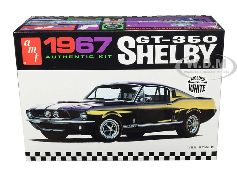 Skill 2 Model Kit 1967 Ford Mustang Shelby GT350 White 1/25 Scale Model by AMT - Ford Models