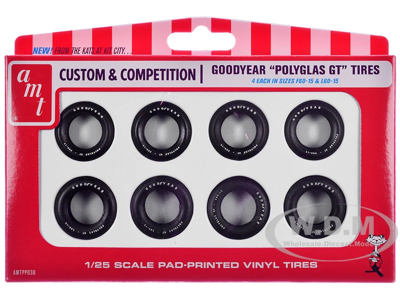 Model Kit "Goodyear Polyglas GT" Tires Set of 8 Pieces for 1/25 Scale Models by AMT - Accessories