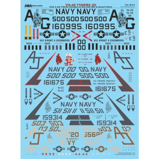 AOA Decals 32-024 1/32 VA-65 Tigers #2 - USN A-6E TRAM Intruders Cold War & Desert Storm for Trumpeter A-6