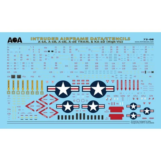 AOA Decals 72-011 1/72 Intruder Airframe Data/Stencils - A-6A, A-6B, A-6E, A-6E TRAM, & KA-6D (High-Viz)