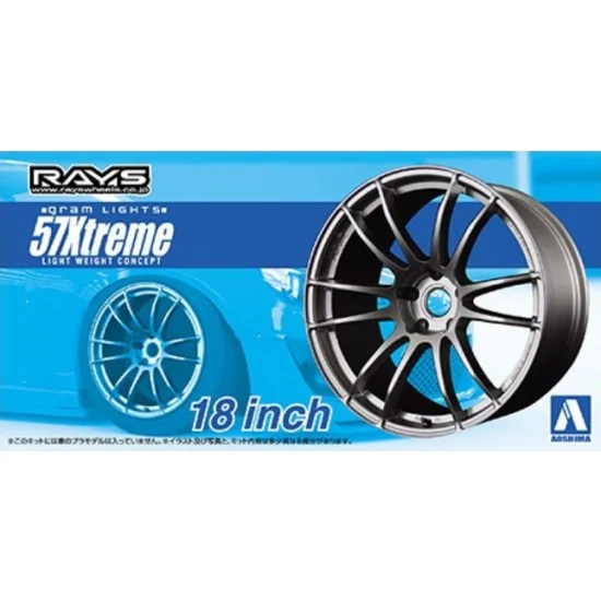 Aoshima 05301 1/24 18inch Gram Lights 57 Extreme Wheels and Tyres Set - Model Cars