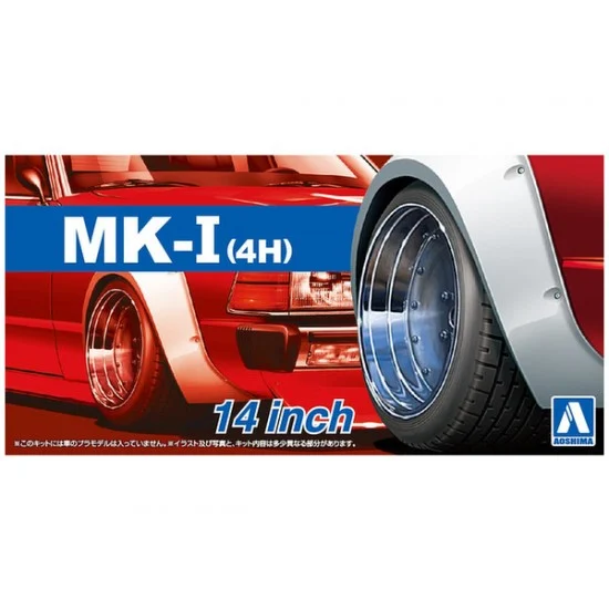 Aoshima 05387 1/24 14inch Mark I (4H) Wheels and Tyres Set - Model Cars