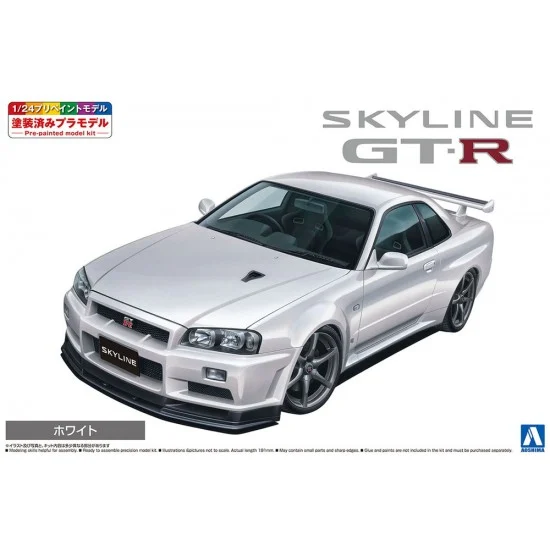 Aoshima 03-B 1/24 Nissan Bnr34 Skyline Gt-R V Spec II '00 White (Pre-Painted)