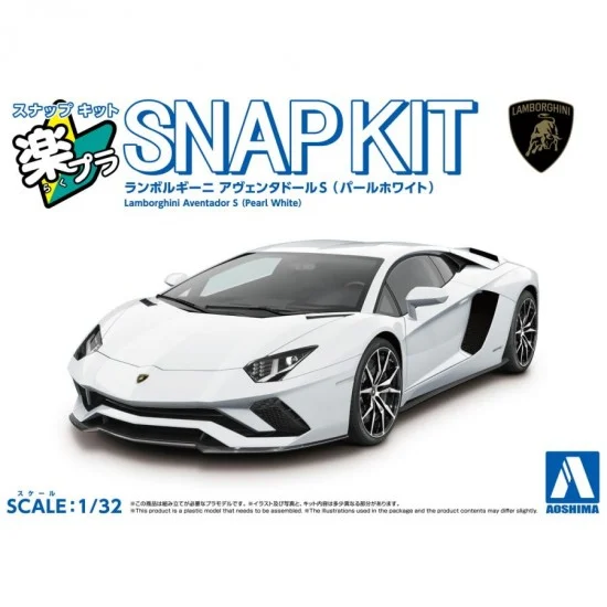 Aoshima 06814 1/32 Snap Lamborghini Aventador S (Pearl White) - Model Cars