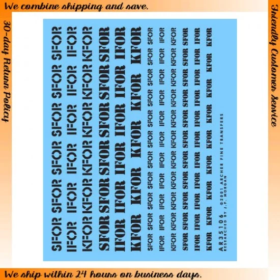 Archer Transfers AR35106B 1/35 Small SFOR, IFOR and KFOR Markings (Black) - Military Vehicles & Tanks
