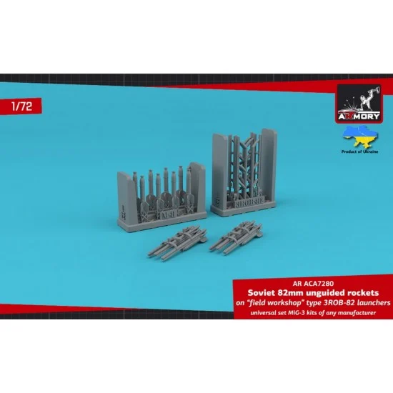 Armory Production ACA7280 1/72 82mm M-8 Unguided Rockets on Field Workshop Type 3ROB-82 Launchers