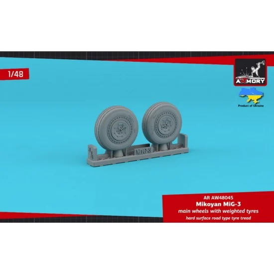 Armory Production AW48045 1/48 MiG-3 Main Wheels with Weighted Tyres (hard surface road type tread)
