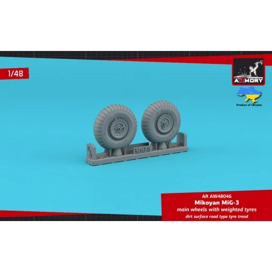 Armory Production AW48046 1/48 MiG-3 Main Wheels with Weighted Tyres (dirt surface road type tread)