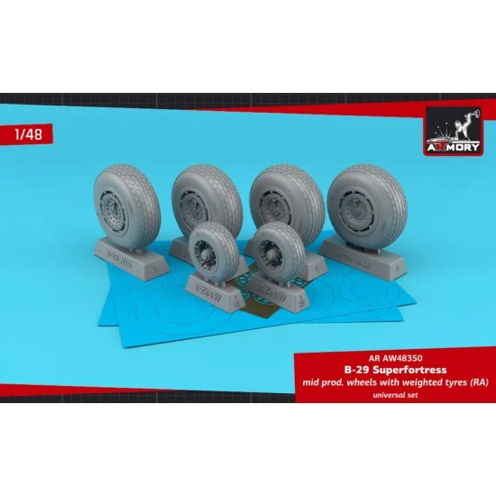Armory Production AW48350 1/48 B-29 Superfortress Mid Wheels w/Weighted Tyres (Ra) & Pe Hubcaps