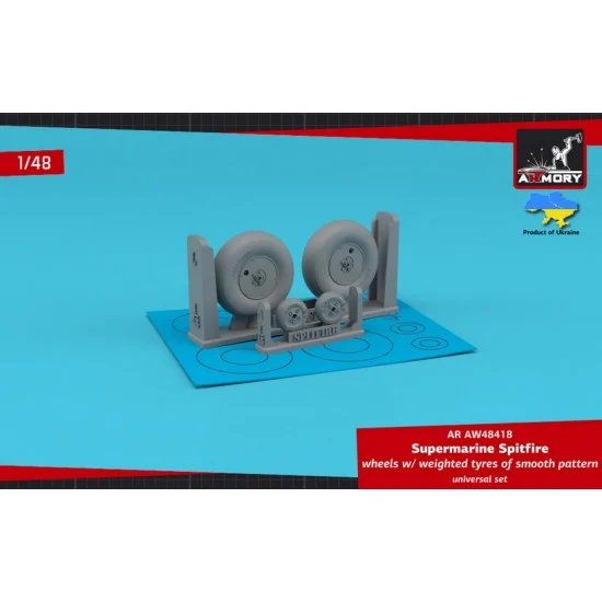 Armory Production AW48418 1/48 Supermarine Spitfire Wheels w/Weighted Tyres of Smooth Pattern & Covered Hubs - Model Planes