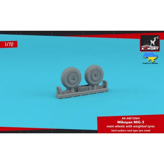 Armory Production AW72064 1/72 MiG-3 Main Wheels with Weighted Tyres (hard surface road type tread)