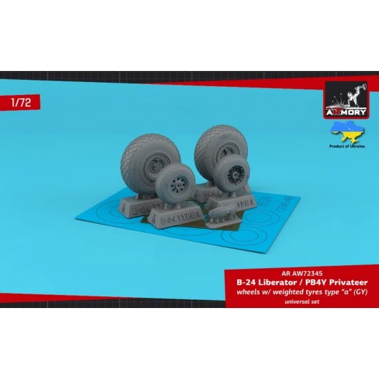 Armory Production AW72345 1/72 B-24 Liberator PB4Y Privateer Wheels w/Weighted Tyres Type "A" (GY)