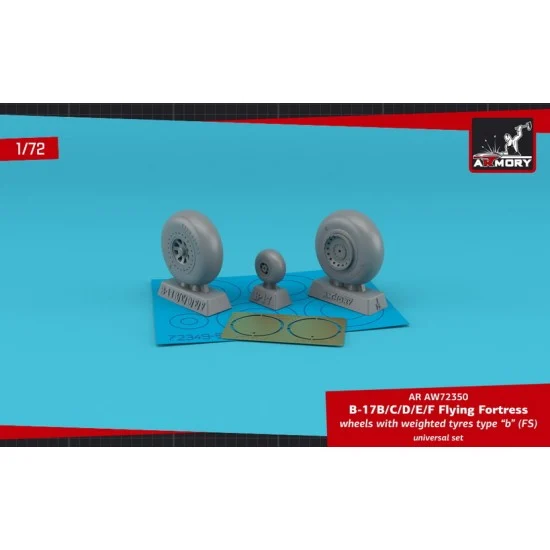 Armory Production AW72350 1/72 B-17B/C/D/E/F Flying Fortress Wheels w/Weighted Tyres Type B (FS) & PE Hubcaps