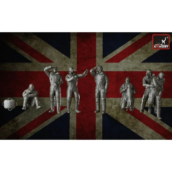 Armory Production F1401 1/144 WWII RAF Heavy Bomber Crew in High Altitude Outfit Full Set (7 figures w/dog) - Model Figures
