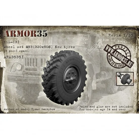 Armor35 35351 1/35 ZiL-131 Wheel set M93 (320x508) New Tyres (6pcs & 1 spare)