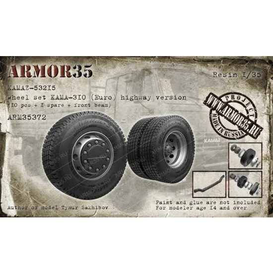 Armor35 35372 1/35 KAMAZ-53215 Wheel set KAMA-310 (Euro), Highway Ver (10pcs+1 spare+front Beam)